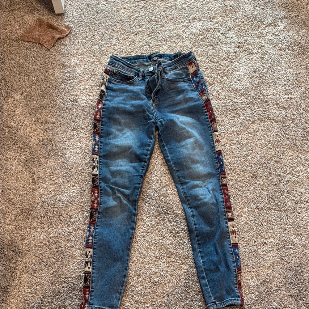 Judy Blue Women's Blue Skinny Jeans with Patterned Side Stripes